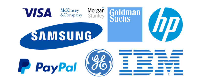 Logos of core brands that use the colour blue