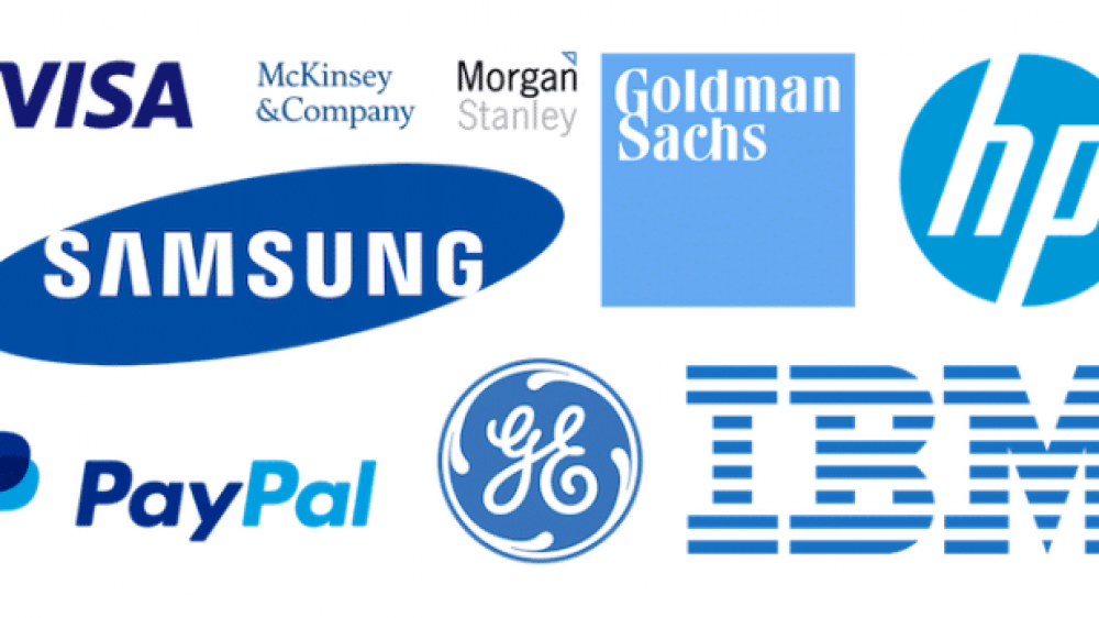 Logos of core brands that use the colour blue